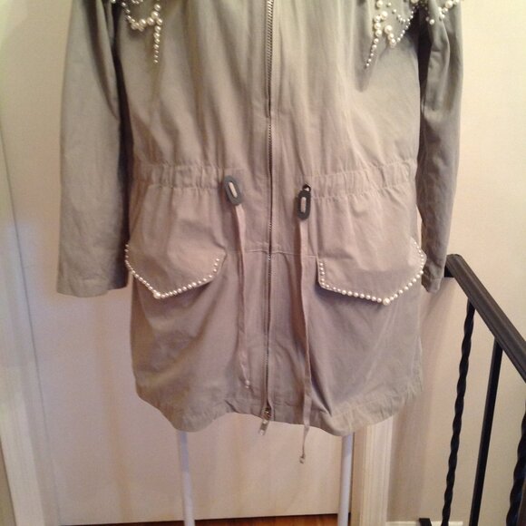 Stellah Pearl Embellished Long Light Jacket Coat w/ Hood - Picture 3 of 10